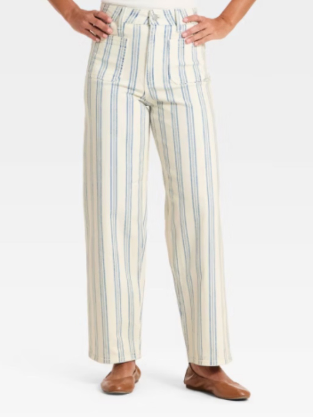 Universal Thread Highest Rise Striped Sailor Straight Jeans. Size 6R. Cream/blue